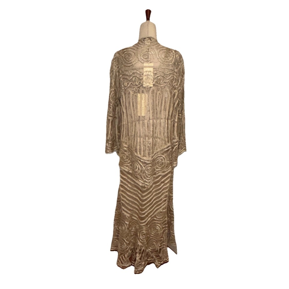 NWT Soulmates D7155 Silk Handcrafted 2 Pc Champagne Crochet Maxi Dress XL $850 - Picture 6 of 16